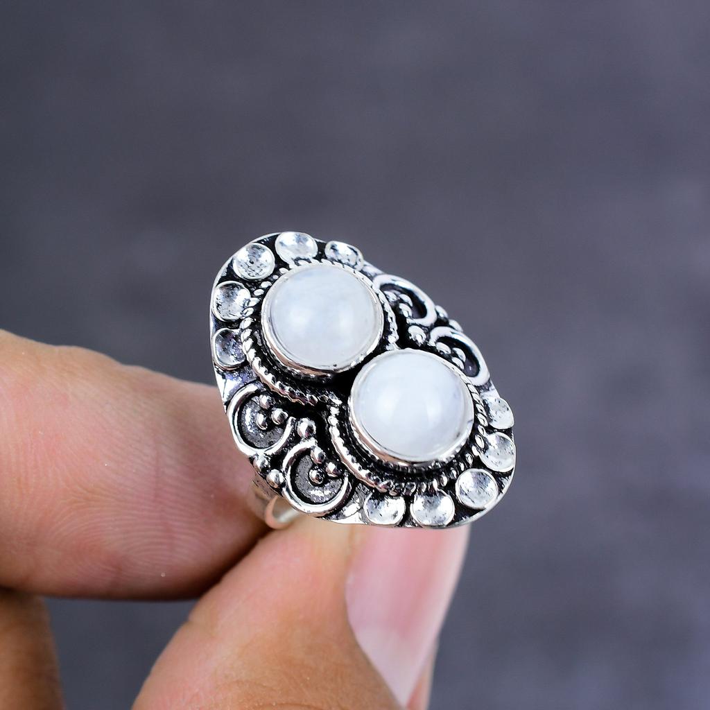 Rainbow Moonstone Handmade 925 Sterling Silver Ring Size 9 Gift For Her w4H67