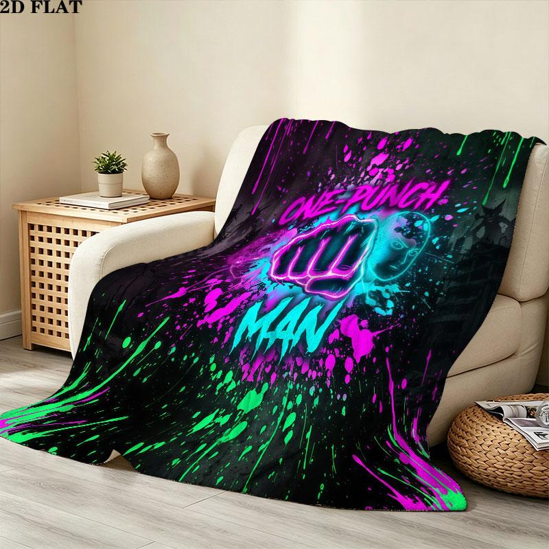 1PC Onepunch Man Patterned Flannel Blanket Suitable For All Seasons For Home Decor Warmth And Comfort Gifts Holiday Present