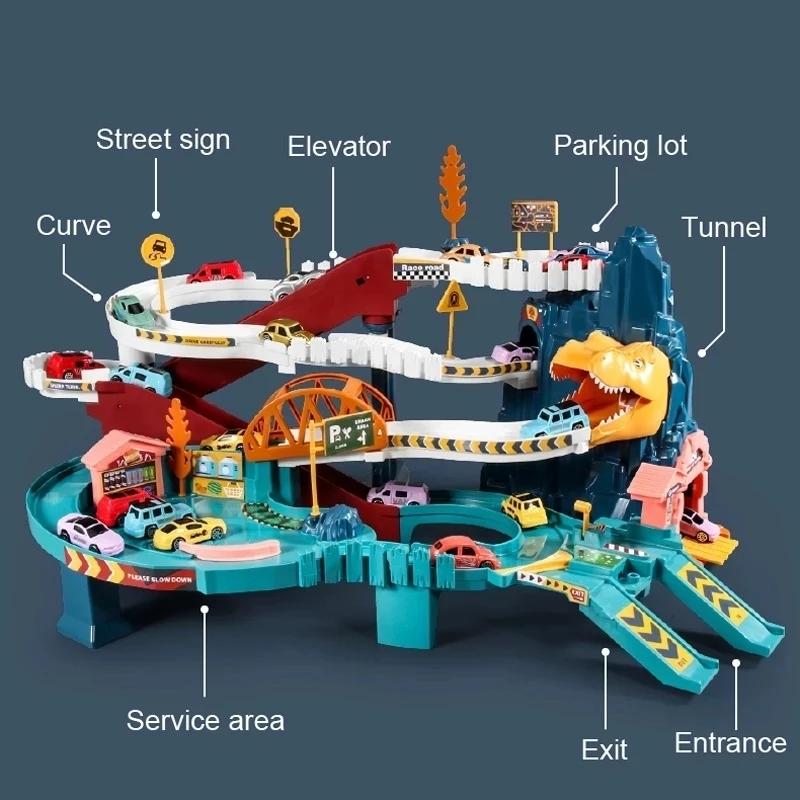 Динозавр Железнодорожный Трек Автомобиль Игрушка Дино Приключения Изогнутый Дорожный Трек Электрический Рельсовый Транспорт Дети Мальчики Интерактивные Игры Подарки На День Рождения