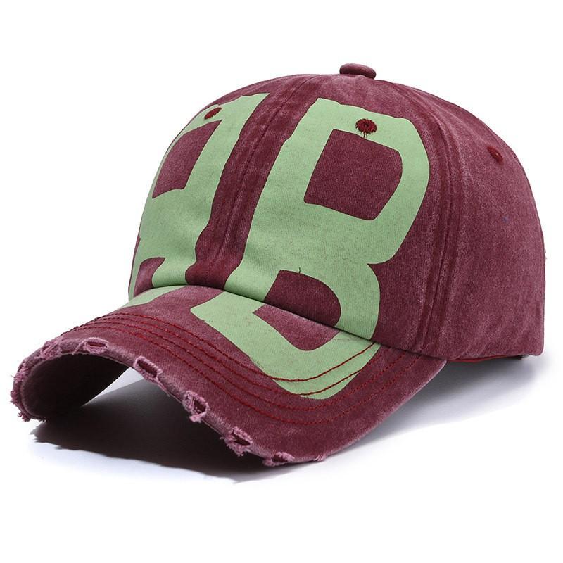 Hat old washed ripped female cap double B printed letter visor men's baseball cap