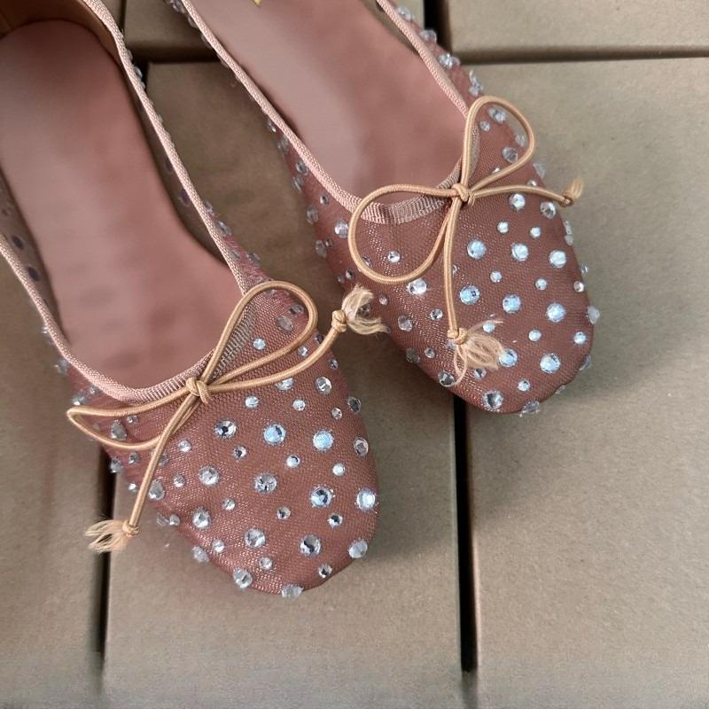 Модные летние дышащие сетчатые женские балетки, украшенные блестящим бриллиантовым бантом, с мягкой подошвой, дизайнерские, для отдыха, женские туфли Мэри Джейн