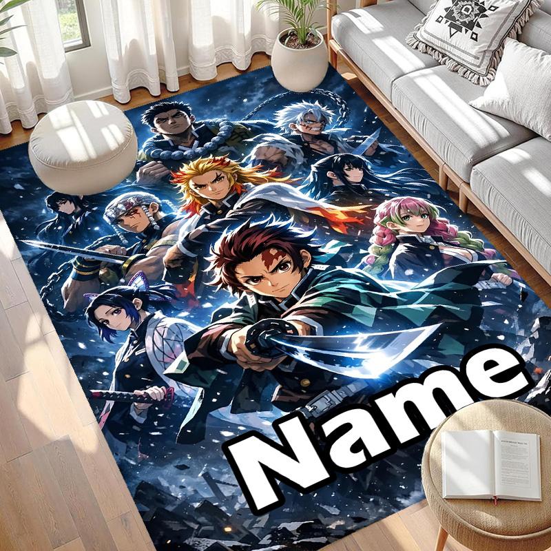 Custom Name Personalized Demon Slayer Print Carpet, Versatile Home Decor Rug, for Playroom, Apartment, Balcony, Entryway, Hallway Gift