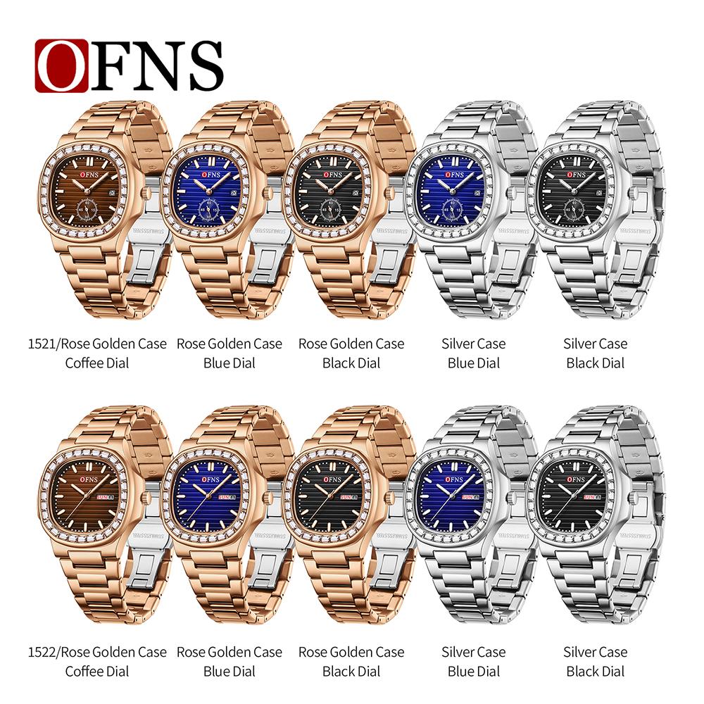 OFNS New 1522 Casual Men's Quartz Watch with Diamond Inlaid Waterproof Calendar Fashion Trend Men's Watch