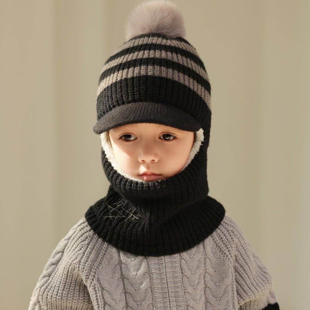 Plush Kids Ear Protection Balaclava Thermal Warm Neck Warmer Hat 2 In 1 Thick Knit Beanie Outdoor