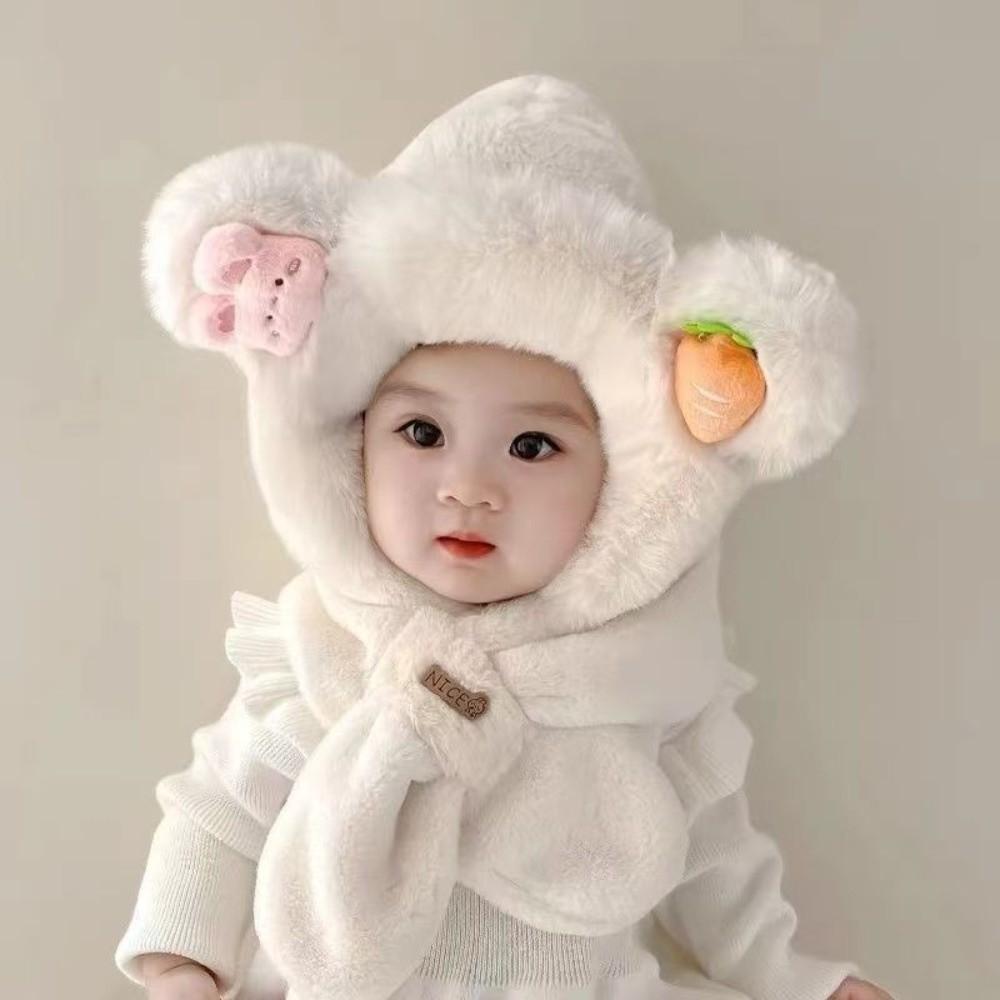 Thick Warm Kids Hooded Scarf Hat Neck Protection Winter Plush Integrated Hat Snow