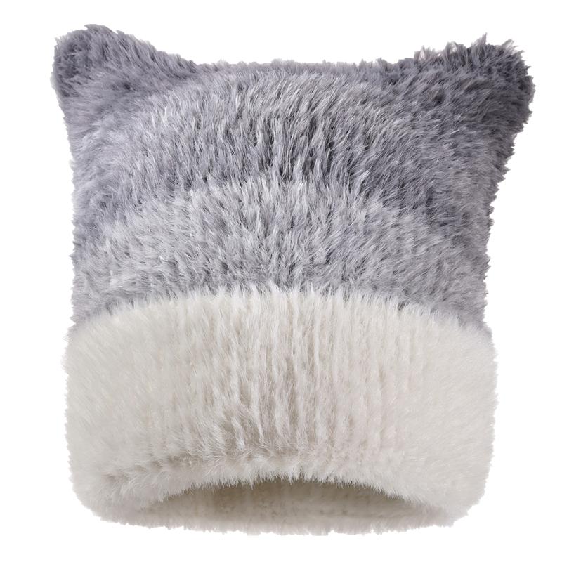 Новая шапка-денди градиентного цвета с кошачьими ушками, ленивая шапка-бини, милые зимние шапки для женщин, уличная одежда, теплые меховые шапки для девочки, подарок