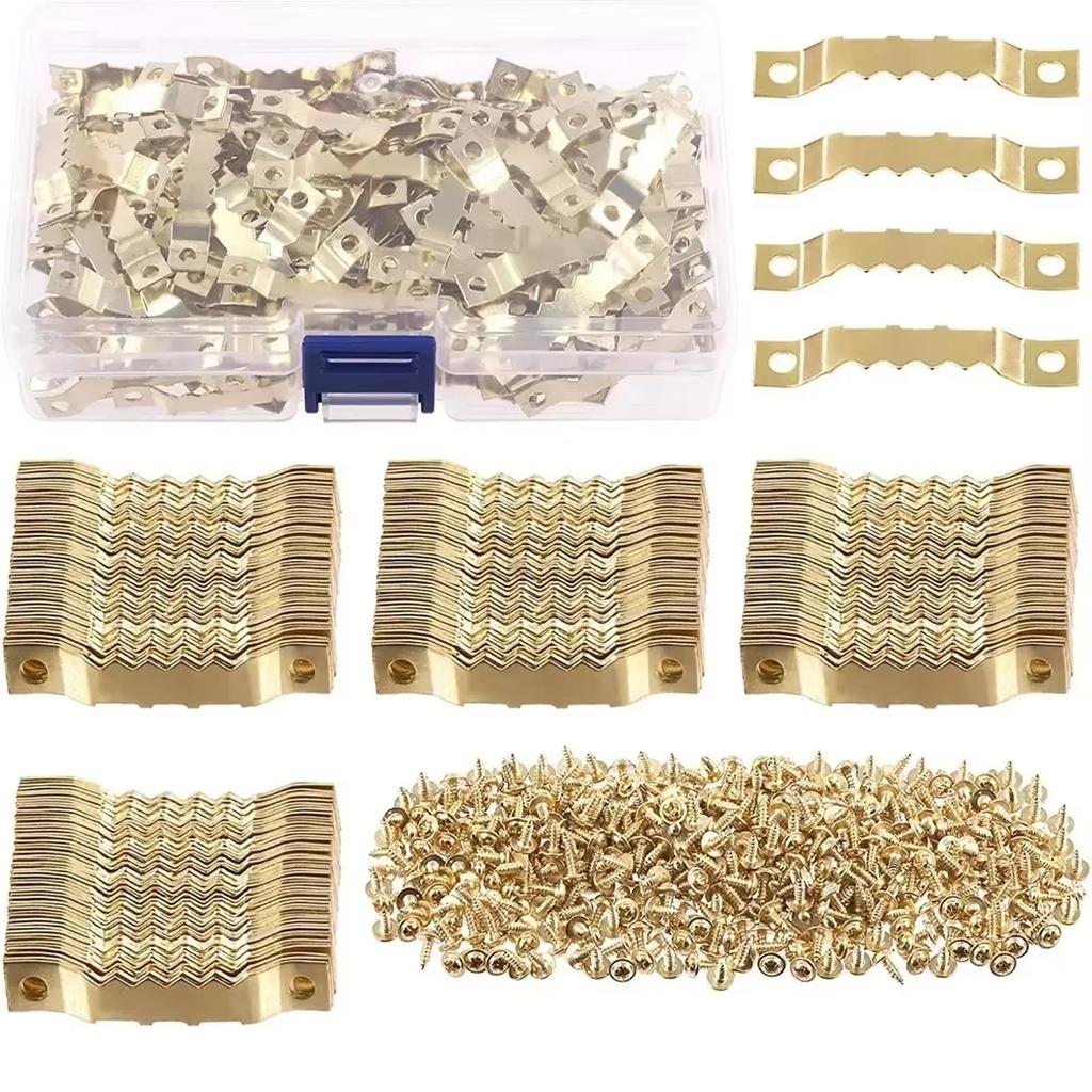 100Sets Boxed Sawtooth Hooks – Metal Straight with Flat Head Screws for Frames