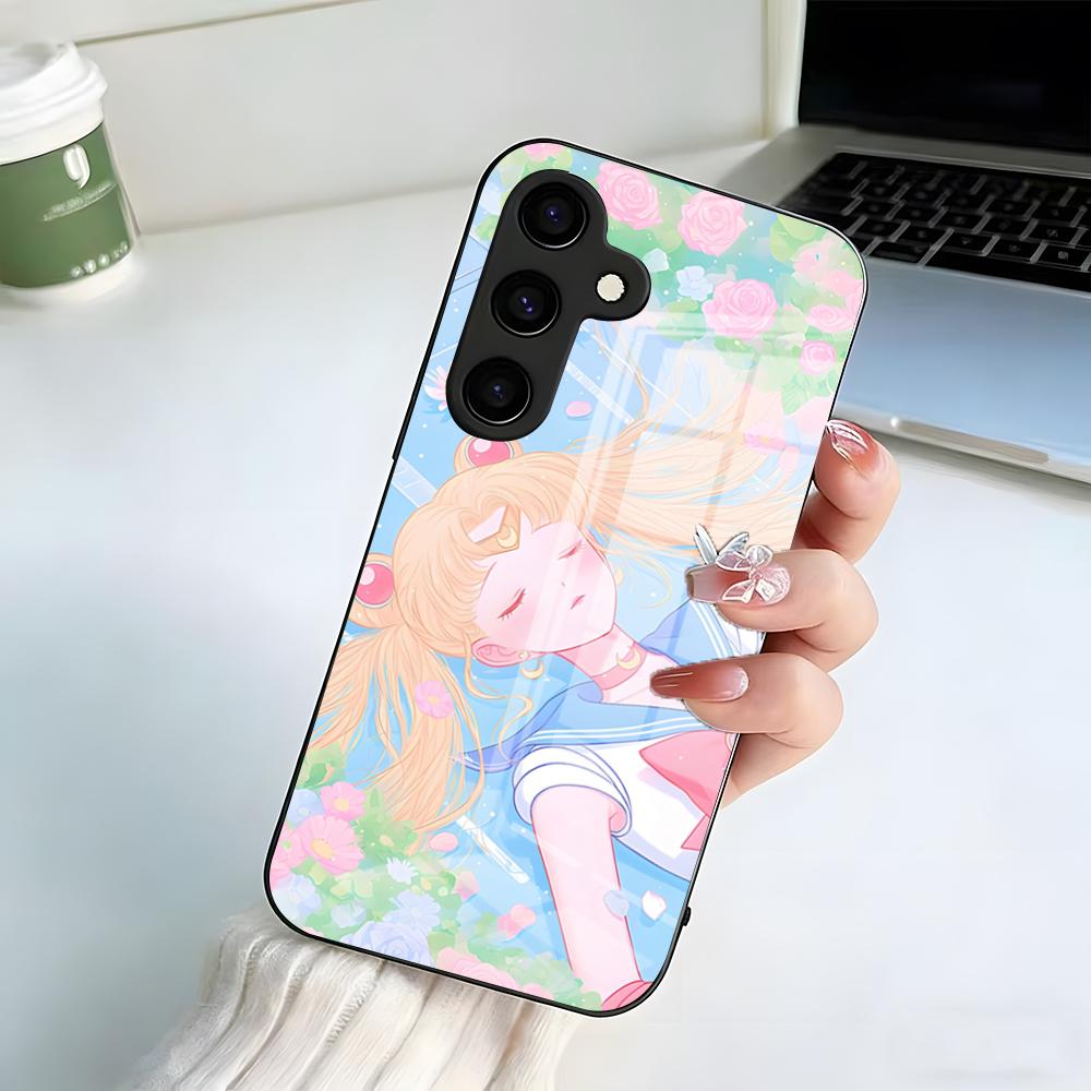 Anime S-Sailor Moon Phone Case For Samsung A25 A13 A33 5G A54 A36 A35 A56 A52 A14 Shockproof Glass Cover