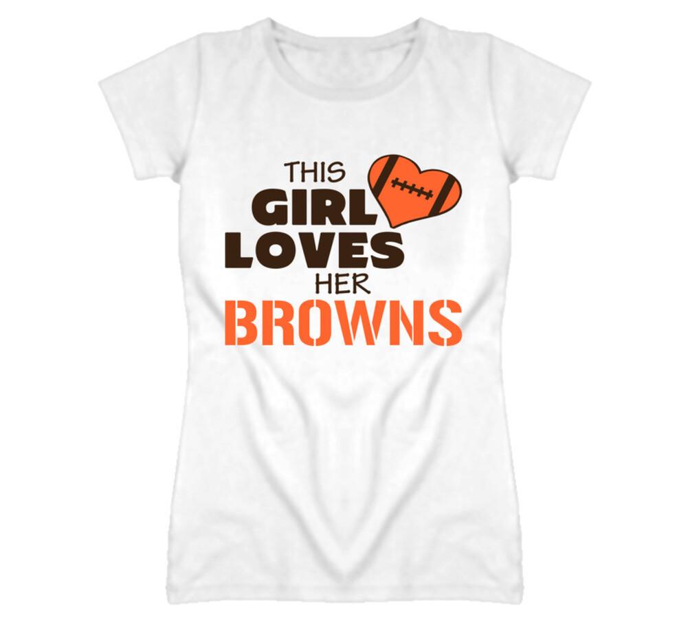 Эта девушка любит свою футболку с логотипом команды Browns Футболка Мужская Женская Топ - Цвета Команды Cleveland Browns