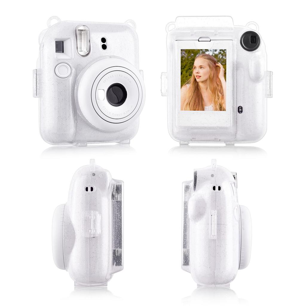 Rieibi instax mini 12 Fujifilm instax 12 case clear instax mini 12 case transparent shining clear clear case with clear shoulder strap and album that