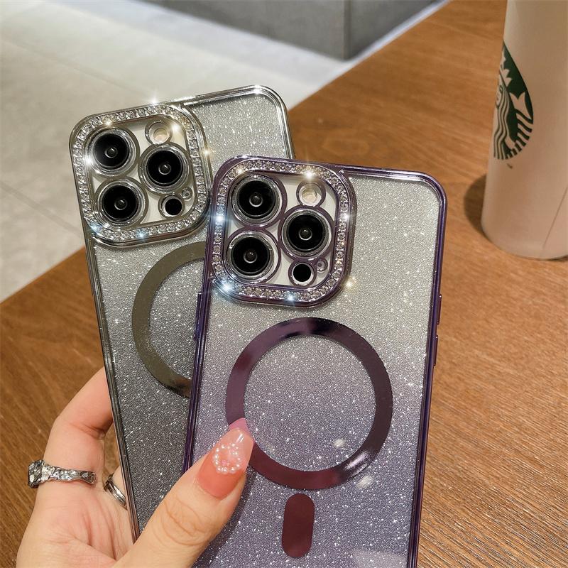 Luxury Fashion Electroplating Gradual Glitter Diamond Magnetic Phone Case For iPhone 15 14 13 12 11 Pro Max Shockproof Cover For iPhone 14 13 12 11