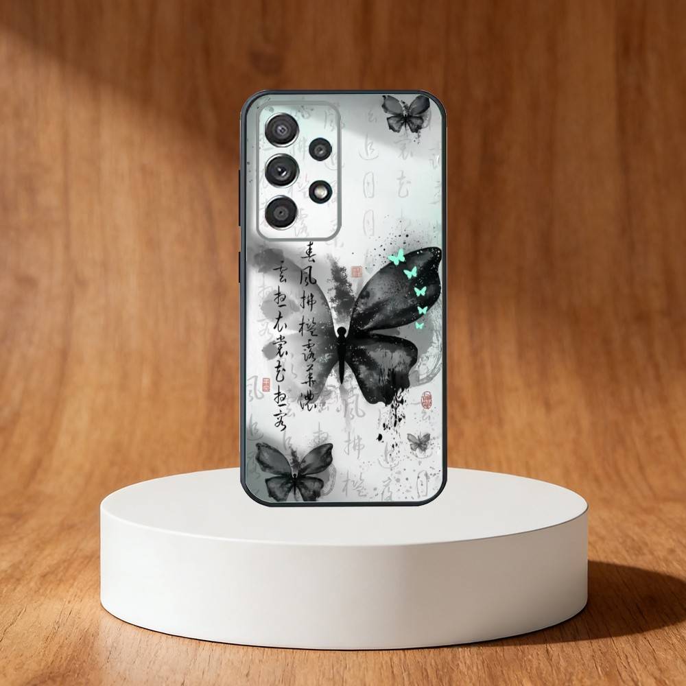 Ink wash painted butterfly Phone Case For Samsung S25,S24,S21,S22,S23,S30,Ultra,S20,Plus,Fe,Note,10,9,5G Black Cover