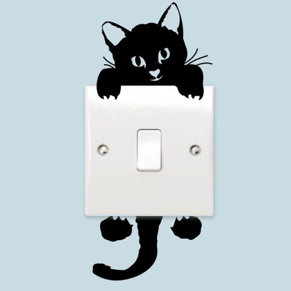 3D визуальные милые наклейки с котенком-переключателем, водонепроницаемые съемные наклейки на стену для гостиной, спальни