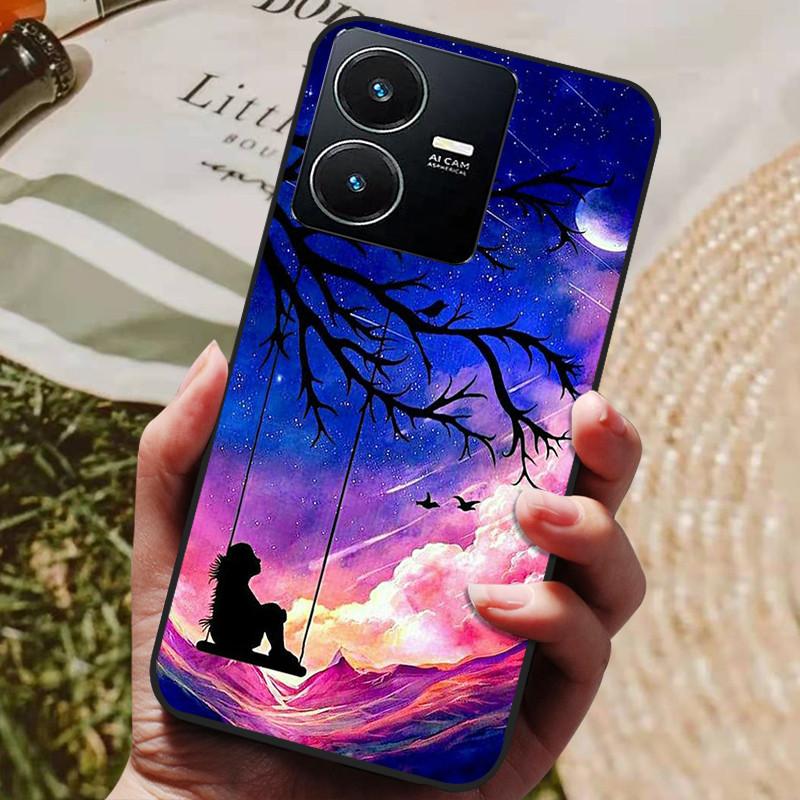 Для чехла Vivo Y22 Y22s 2022 Модный расписной черный силиконовый мягкий чехол на заднюю панель Для чехла для телефона Vivo Y22s VivoY22 Y 22 Y22 s 4G Coque