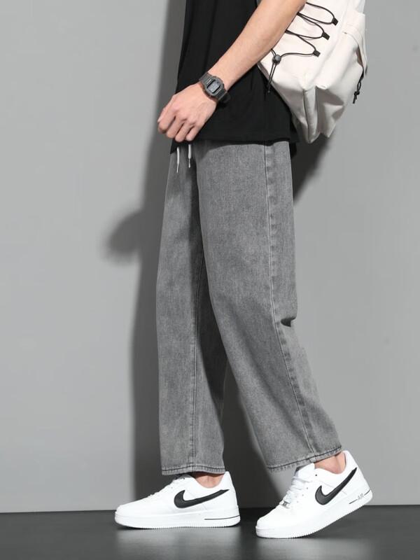 Dingfengbaoluo Men's High Street Loose Straight-Leg Cropped Pants
