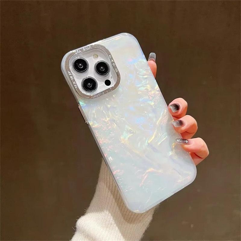 Luxury Shell Laser Case for iPhone 14 15 16 Pro Max 12 11 13 Pro Plating Aurora Cover For iPhone 15 Plus Hard Shockproof Cover