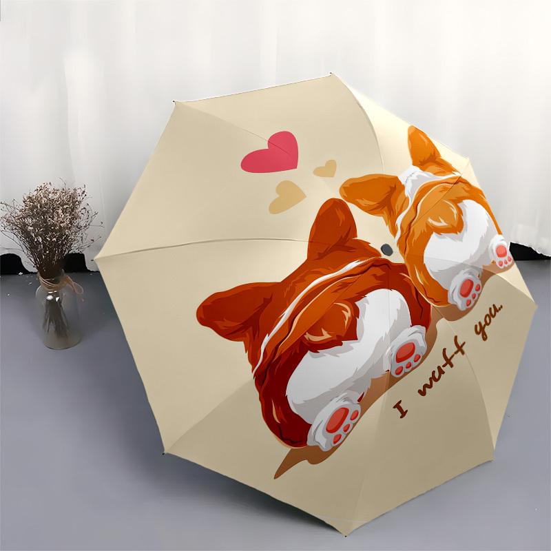 1pc Corgi Love Heart Umbrella with Plastic Handle,Suitable for All Seasons UmbrellaPT430