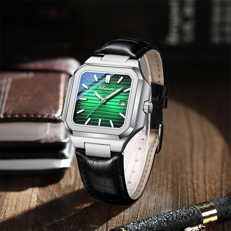 Fashion Elegant Man Watch Luminous Square Large Dial Men's Wristwatch Clock Waterproof Black Leather Strap Men Watches