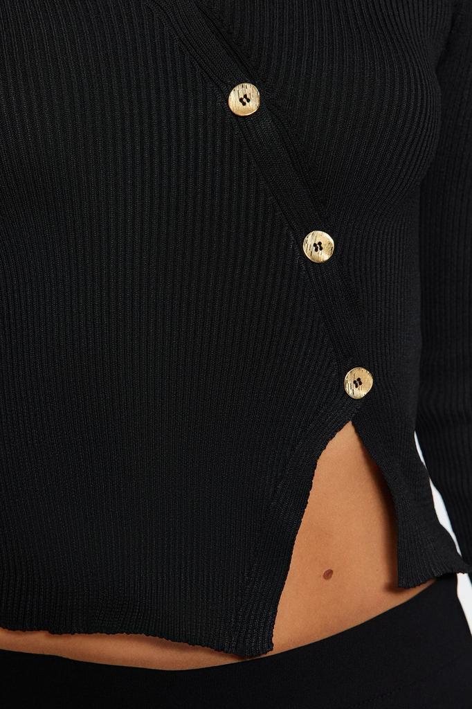 Женский элегантный стильный свитер, черный укороченный трикотажный свитер с воротником-поло