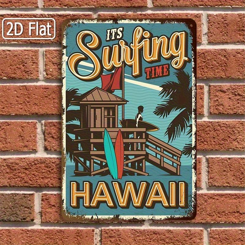 Vintage Tin Sign Surfing Time Hawaiian Beach Decor Tropical Trees Surfboards Metal Wall Art Iron Retro for L