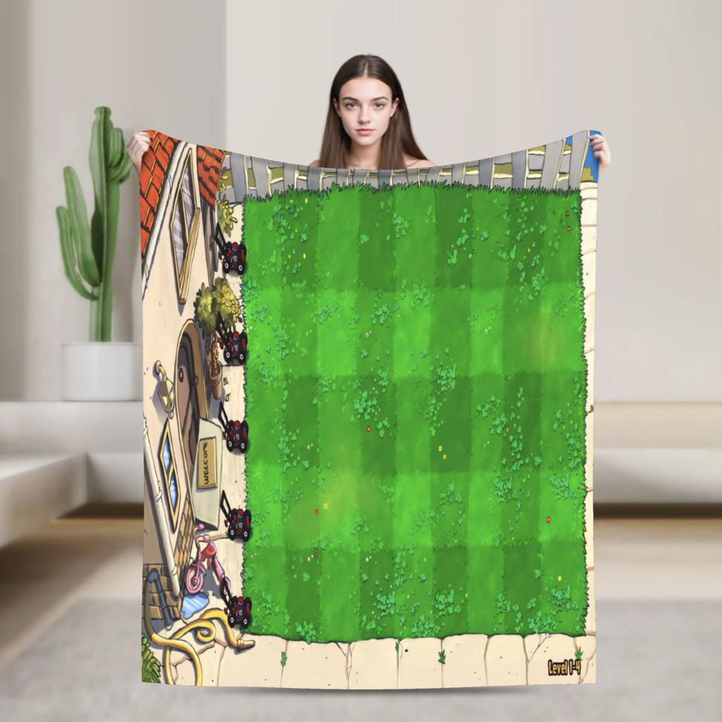P-Plants-vs-Zombies Video Games Flannel Blanket Soft Durable Bedding Throws for Outdoor Picnic Print Bedspread Sofa Bed Cover