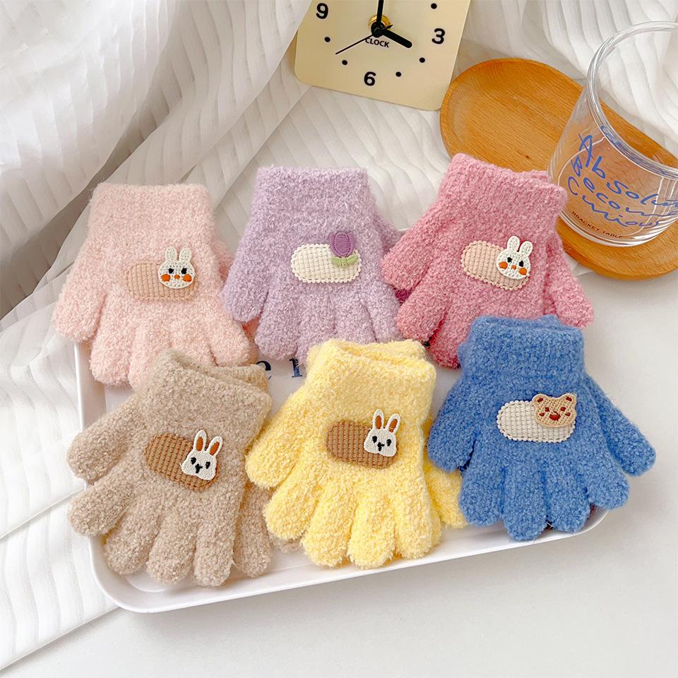 1-3Y Children Gloves Autumn Winter Warm Thicken Boys Girls Baby Riding Mittens Cute Cartoon Kid Kindergarten Five Fingers Mitten