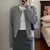 Вязаный ребристый кардиган, куртки, женская одежда, туника с круглым вырезом, Sueter Mujer, повседневная мода, трикотаж, укороченные свитера, Pull Femme