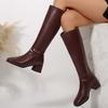 Зимние женские сапоги до колена Уютные мягкие кожаные туфли на толстом каблуке Женские винтажные облегающие длинные ботильоны De Muje