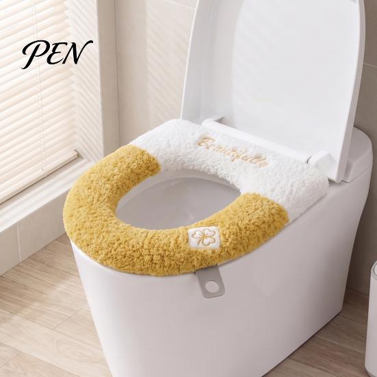 Cozy Toilet Seat Pad Soft Plush Cover, Cartoon Warmer with Zipper Closure, Thickened Non Slip Lid Cover Cushion for Winter, Washable Bathroom Commode