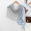 Spring and summer new blue flower print disc buckle silk scarf shawl women's sunscreen with thin fringed scarf