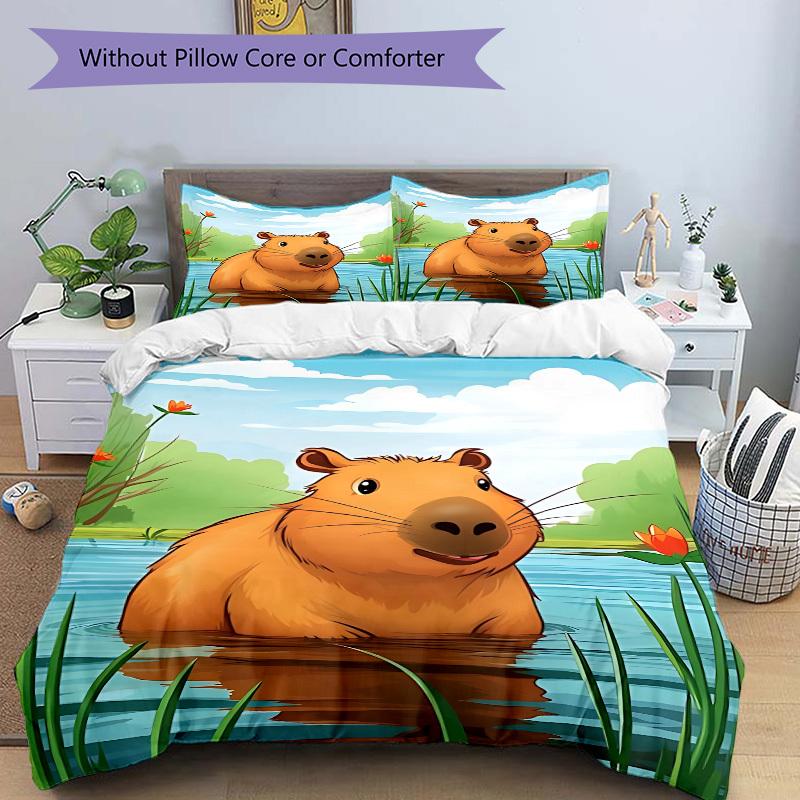 3pcs Capybara, Waterfront Duvet Cover Set - Machine Washable, Includes 1 Cover and 2 Pillowcases, No Core Included yy251013107