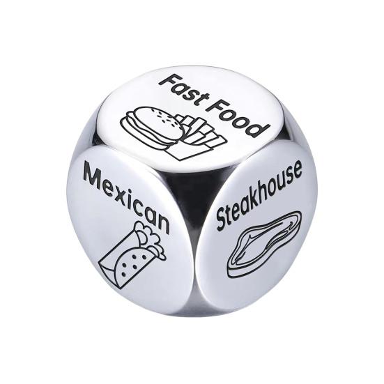 Date Idea Decider Dice Portable Stainless Steel Adults Couple Decision Dice 6 Sides Food Takeaway Decision Dice Girlfriend Boyfriend Gift