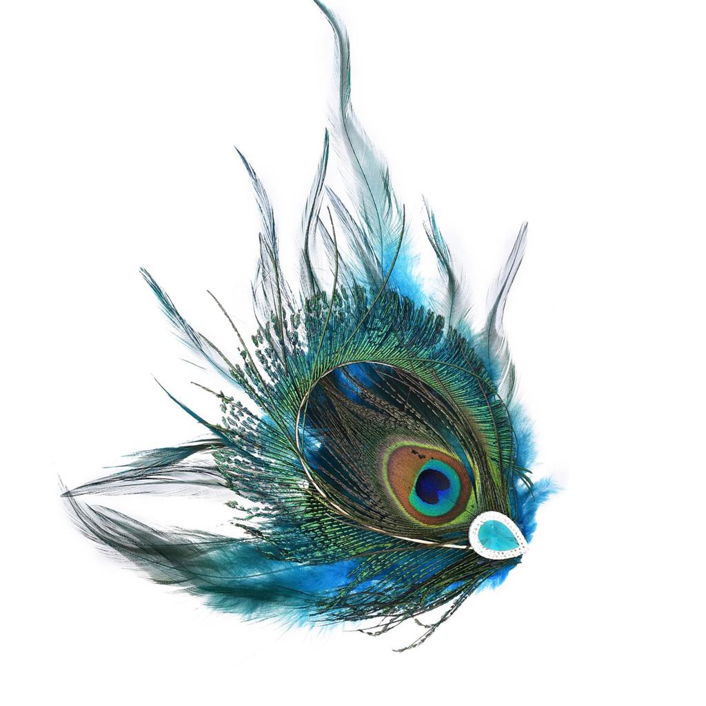 Peacock Feather Hair Clip With Rhinestones Bohemian Decorative Side Barrette For Women Festival Event Accessories