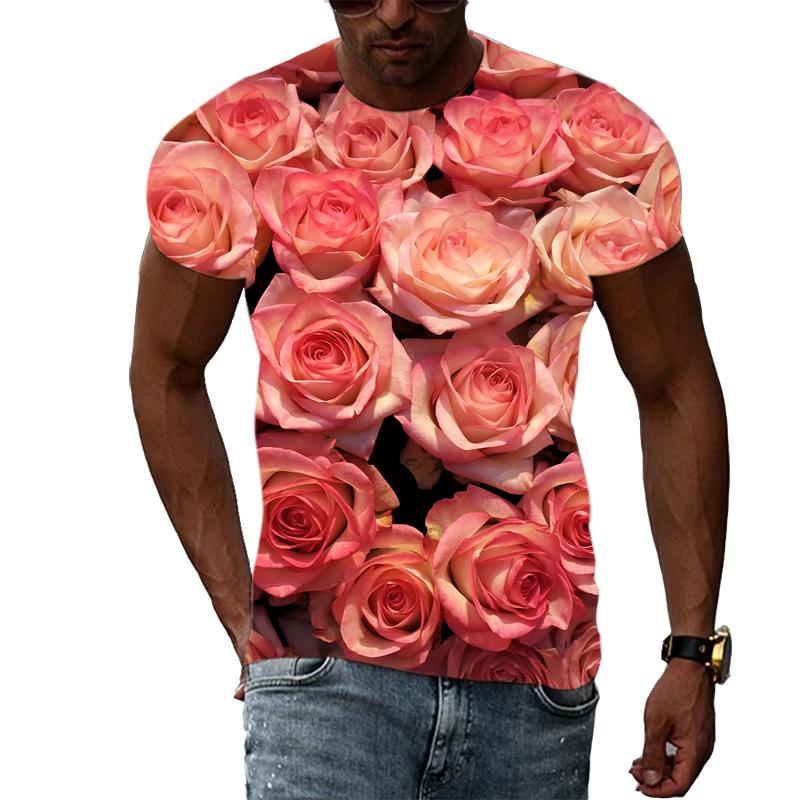 Летняя футболка с 3D принтом роз и цветочным принтом, модные повседневные футболки для мужчин и женщин, футболка большого размера с короткими рукавами, уличная одежда, топ в стиле Харадзюку