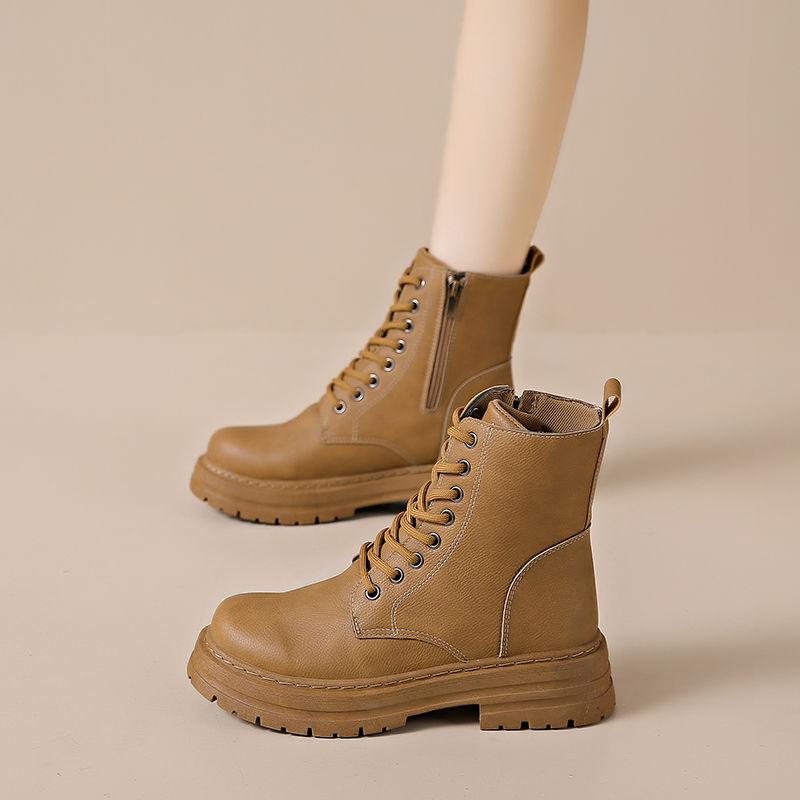 Women's Fashion Boots Retro Leather Ankle Boots Women Luxury Soft Sole Short Boots New Platform Non-slip Round Toe