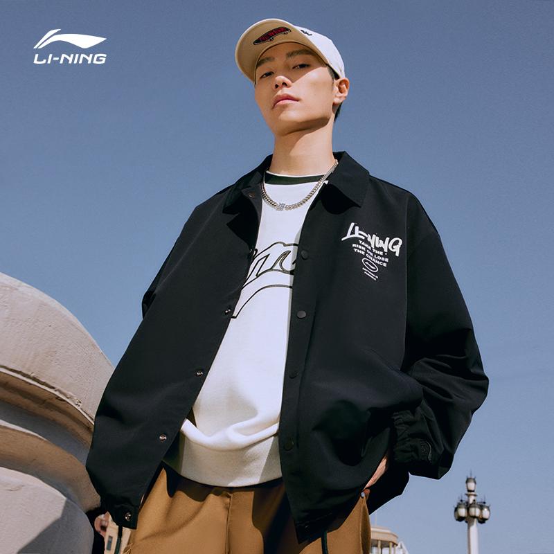 Li-Ning Повседневная куртка-поло в американском стиле ретро с буквенным принтом, мужские куртки черного цвета AJDT499-1