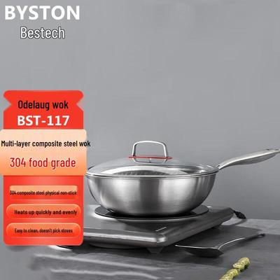 Baishide 32 см Вок с сотовым дном из нержавеющей стали 304