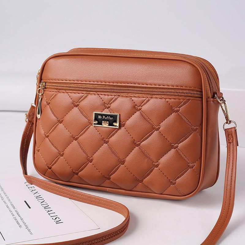 Yogodlns Women PU Leather Wave Embroidered Small Shoulder Bag Simple Solid Color Multi-layer Heart Decor Phone Crossbody Bag