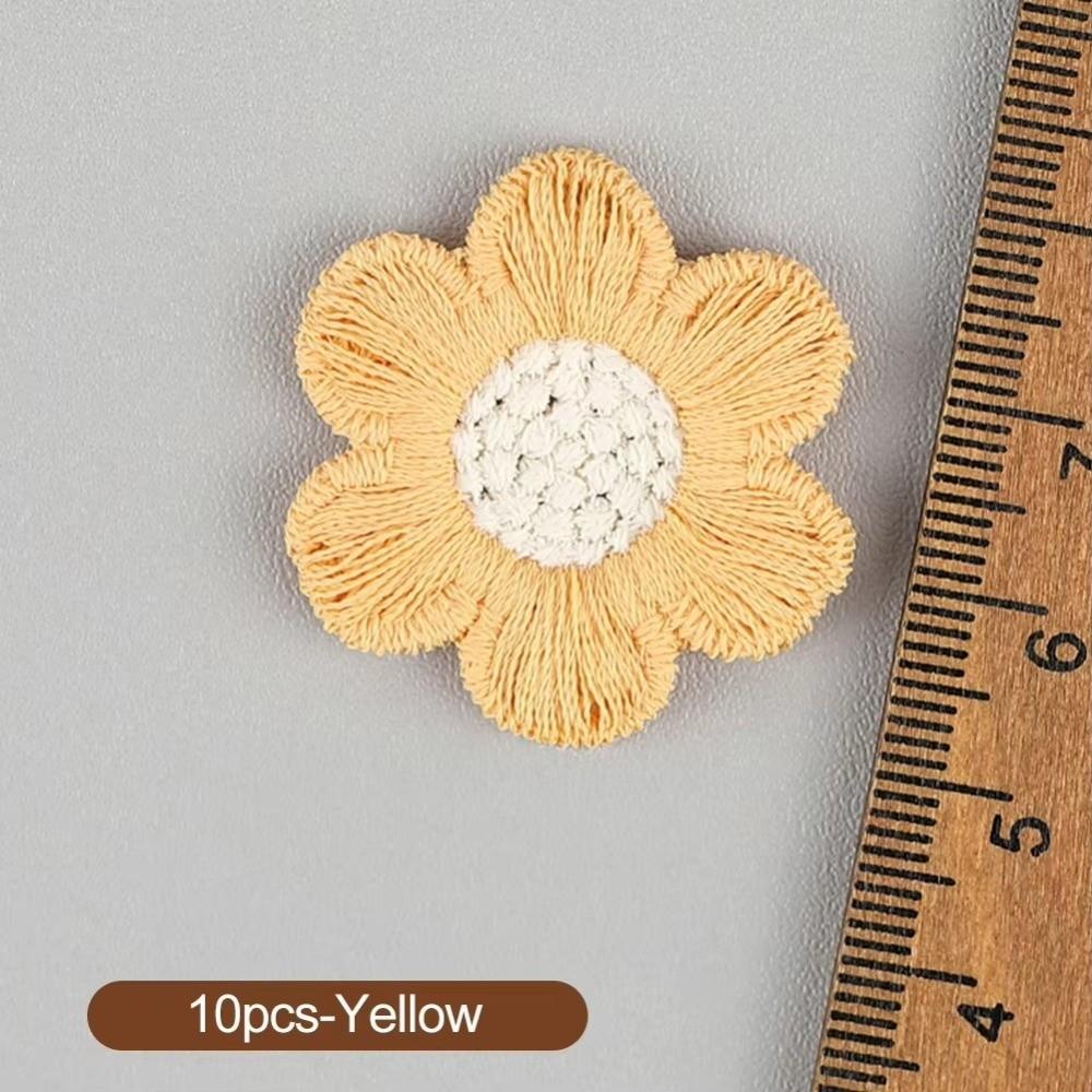 10pcs 6 Petals Design Crochet Flower Patches 10 Pieces Pack Hand Sewn Style Embroidered Appliques 3cm Diameter Colorful Pattern