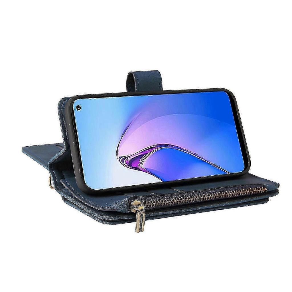 Compatible With OPPO Reno 8 5G PU Leather Magnetic Closure Fifteen Card Slots Zipper Poket Phone Case