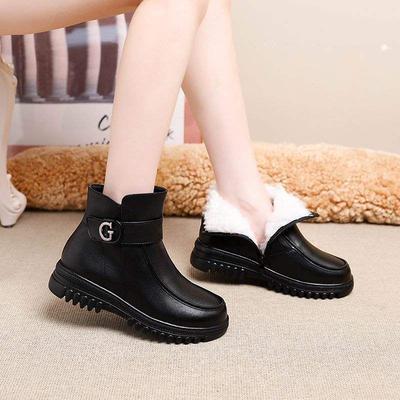 Зимние новые мягкие кожаные нескользящие женские короткие ботинки, теплые утолщенные кожаные ботинки с пухом для пожилых, мягкая подошва, хлопковые ботинки для бабушки