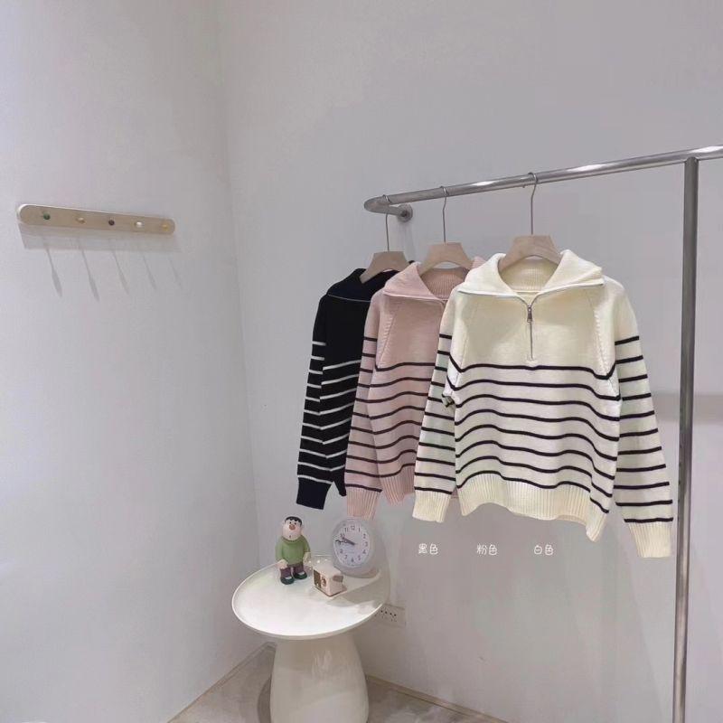 Pullover Female Versatile Design Sense Autumn Glutinous Contrast Loose Cover Flesh Stripe Knit Pullover Sweater Female Top