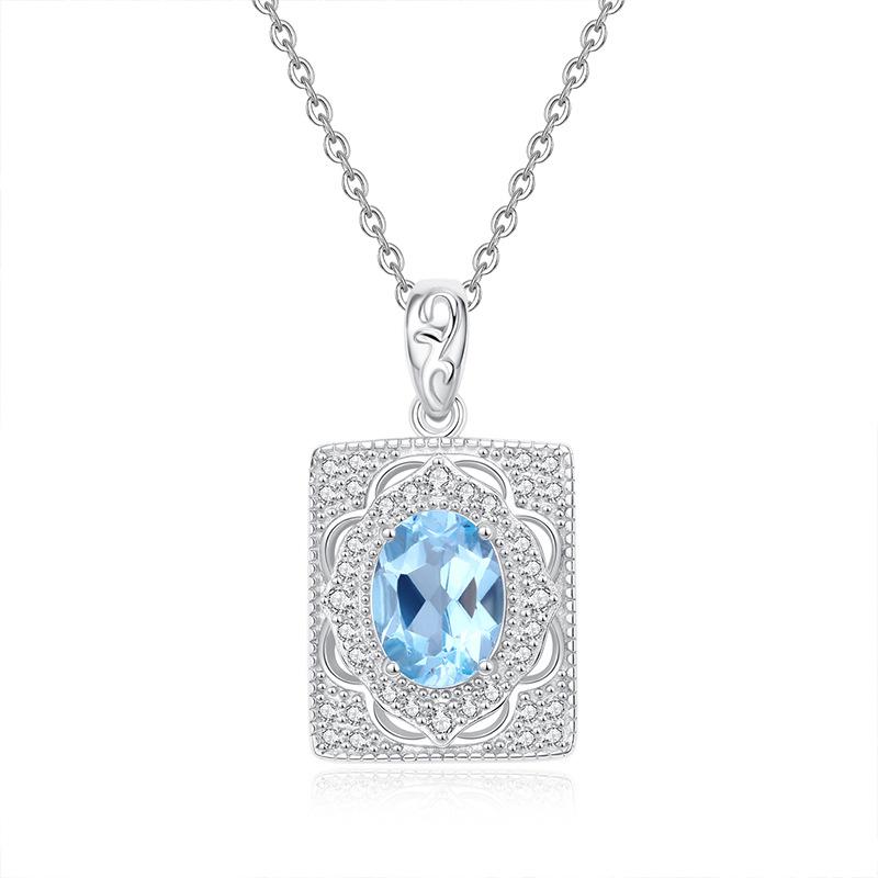 S925 pure silver inlaid with natural topaz, yellow crystal, garnet, colorful treasure necklace for women, simple retro high-end pendant