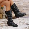Women Fashion Elegant Comfortable Middle Calf Boots Women Designer Outdoor Back Lace Up Low Heels Winter Boots Shoes for Women