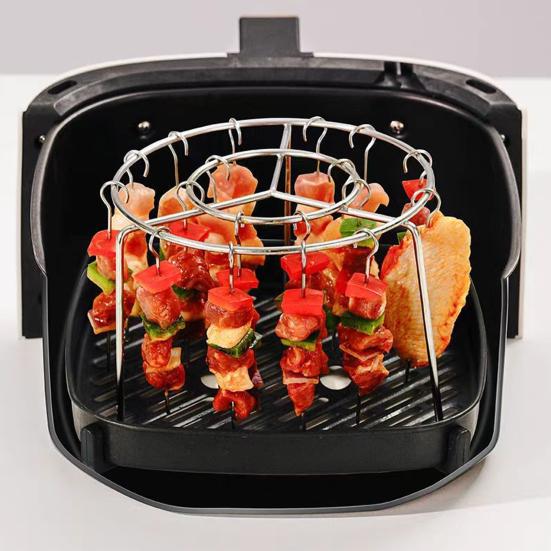 Air Fryer Skewer Stand Stainless Steel Vertical Grill Holder for Grilling Home Kitchen Kabobs Skewer Air Fryer Accessories for BBQ Lovers
