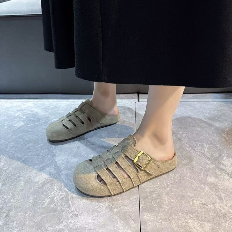 2025 Summer Fairy Style New Roman Style Female Drag Birken Bag Head Muller Shoes Soft Sole Wear Half Drag Sandals