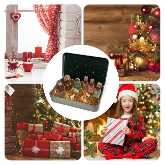 1/2/3Pcs Mini Nativity Scene Set In Tin Box Handcrafted Pocket Size Nativity Scene Tin Resin Birth of Jesus Ornament Christmas Decoration