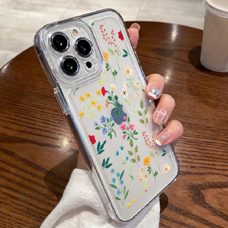 Прозрачный чехол с цветочным принтом для iPhone 16 15 14 11 Pro Max 13 12 Mini 15 14 Plus XR Xs Max 7 8, защита объектива, ударопрочный цветной силиконовый чехол