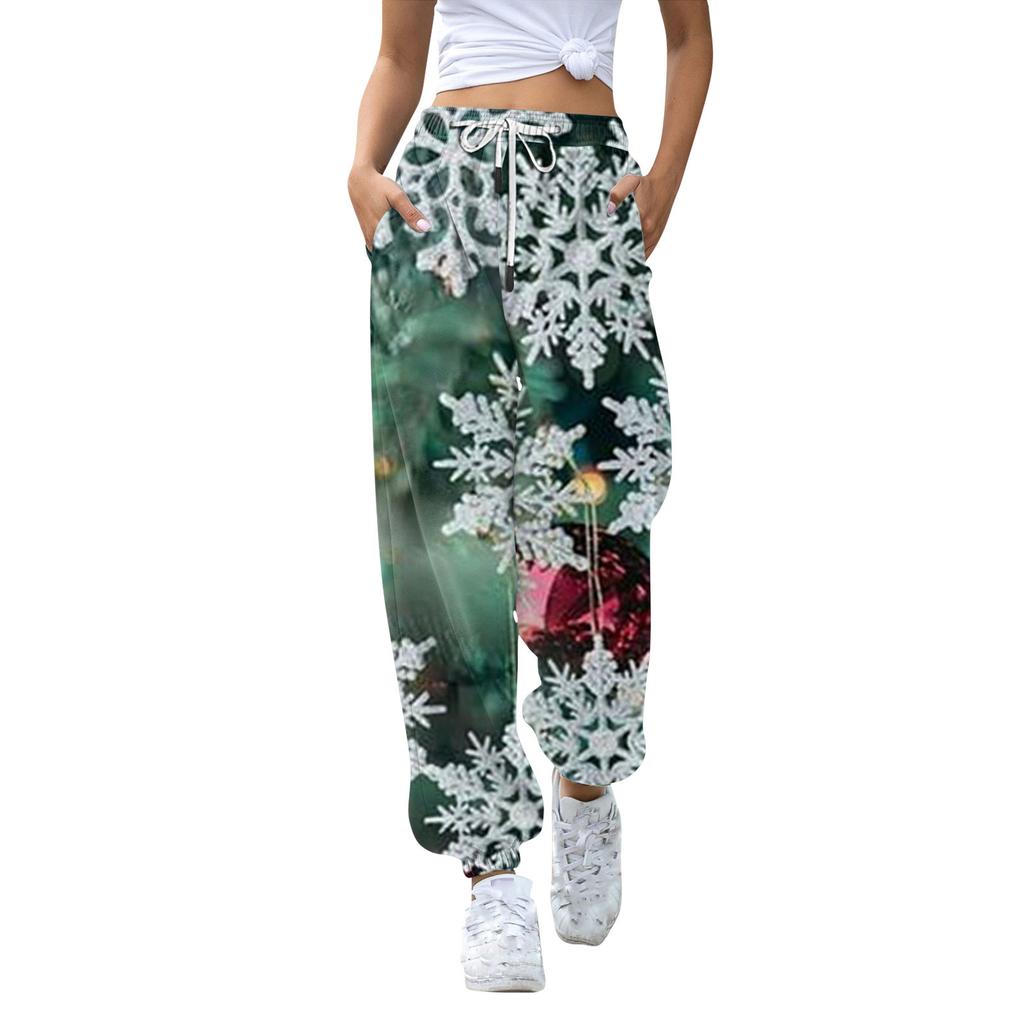 Женские повседневные модные рождественские принтованные повседневные спортивные брюки с эластичной талией и завязками на шнурке