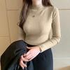 Осень-зима Женский свитер Корейская мода Теплые рубашки с короткими рукавами и высоким воротником Базовый трикотаж Однотонные пуловеры с длинным рукавом
